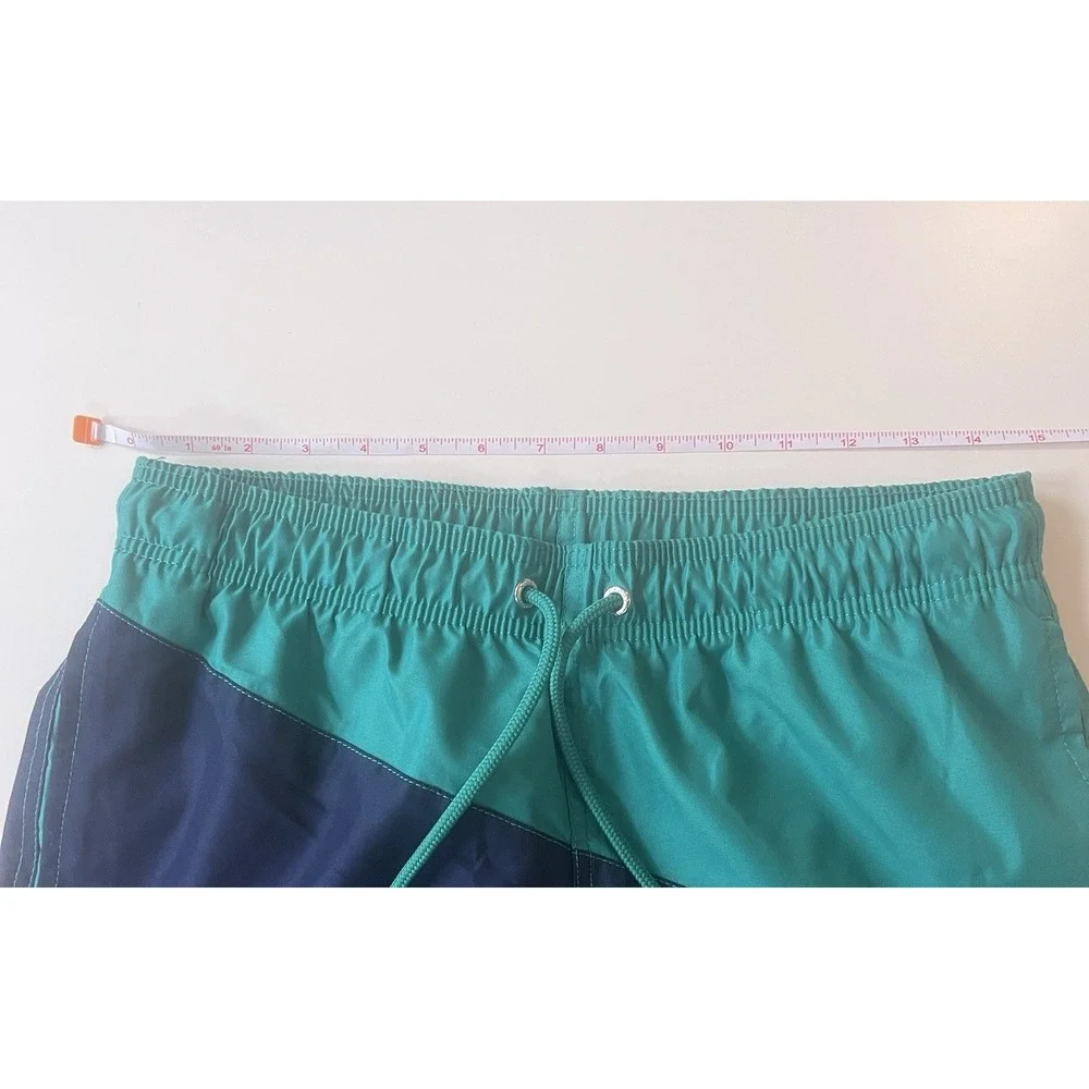 Lands' End Mens Size S 28-30 Swim Trunks Colorblock Green Blue Drawstring‎